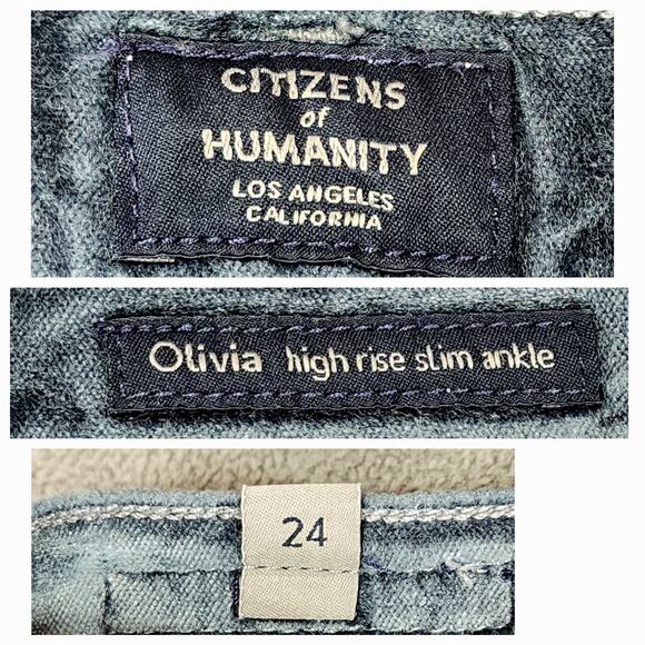 Citizens of Humanity Olivia Velvet Jeans 24 Women Blue High Rise Slim Ankle USA - Picture 2 of 11